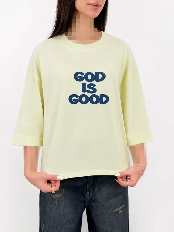تیشرت باکسی زنانه GOD IS GOOD نخ پنبه رنگی | آلما شاپ