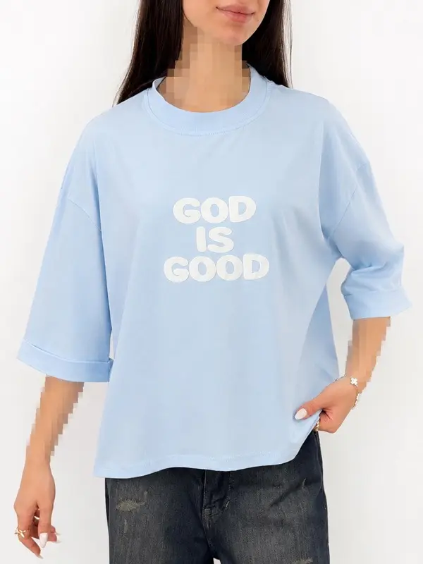 تیشرت باکسی زنانه GOD IS GOOD نخ پنبه رنگی | آلما شاپ